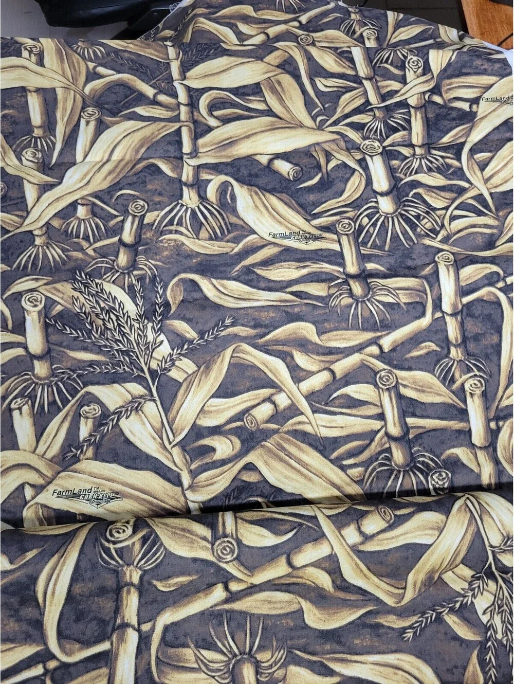 FarmLand Corn Belt Camo Vintage-Style Cornstalks Fabric- Biege Brown 58